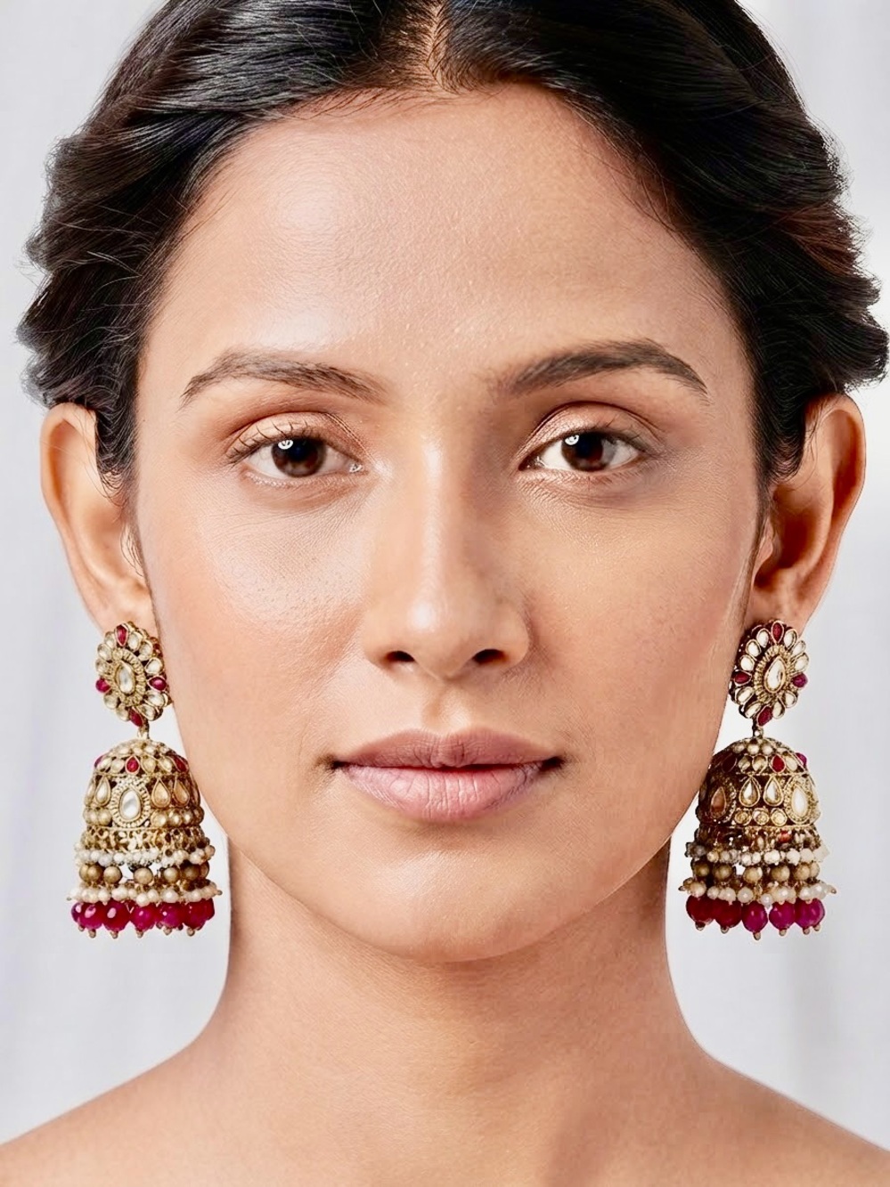 Handcrafted Gold and Ruby Jhumka Earrings - Women Jewelry